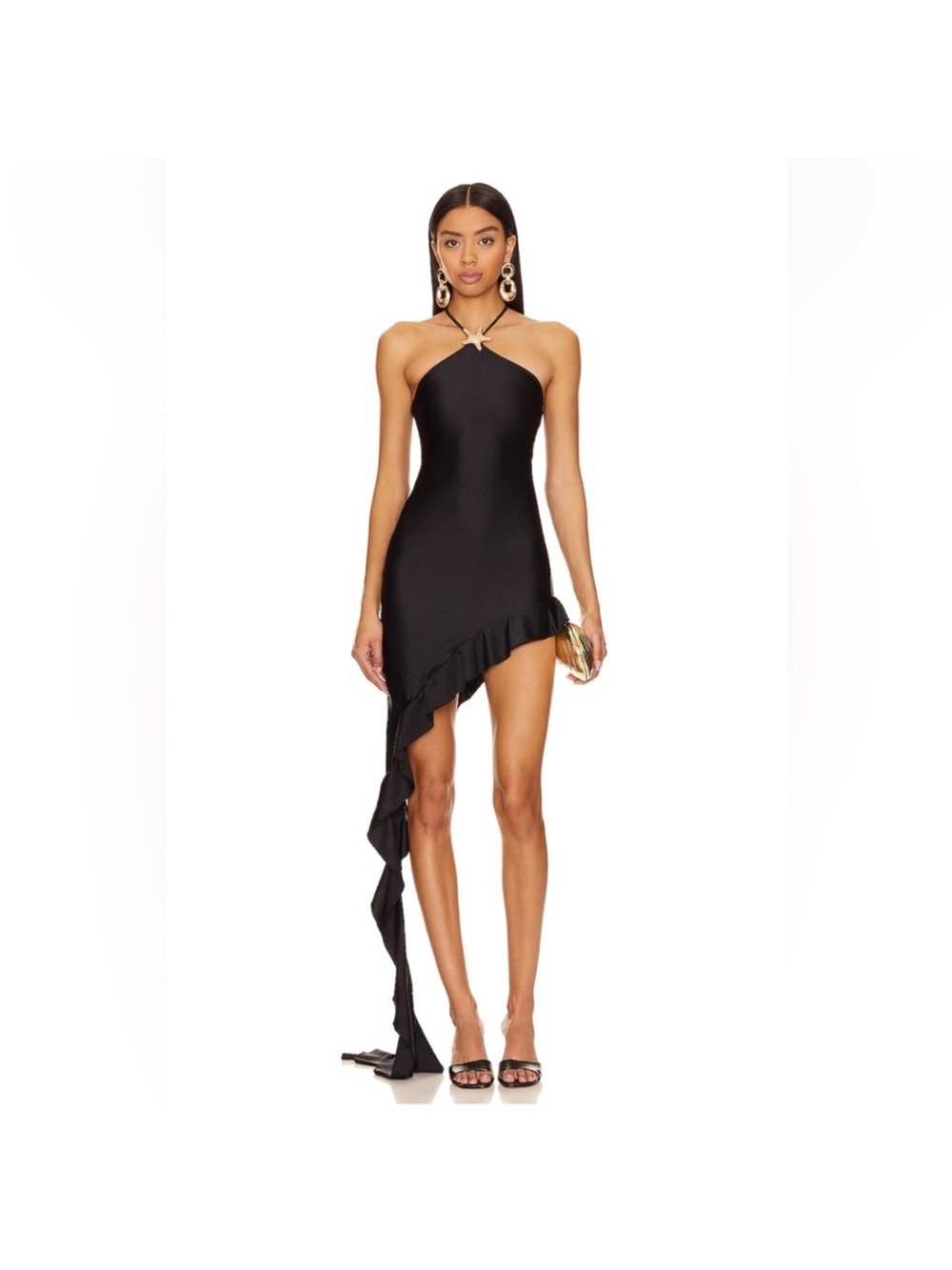 Shani Shemer Black Starfish Halter Mini Dress